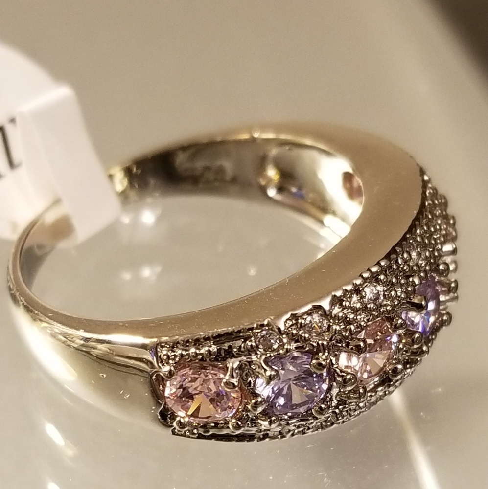 Solid .925 Sterling Silver Color Gems Ring Size 10